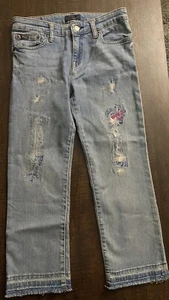 Polo Ralph Lauren Girl The Chrystie Kick Flare Crop Raw Hem Jeans Sz 14 - Picture 1 of 10