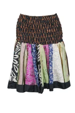 Bohemian Womens Vintage Upcycled Silk Printed Mini Skirts 