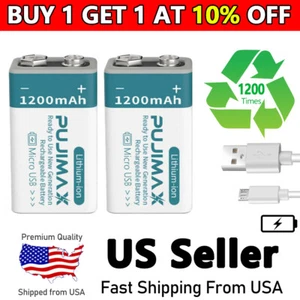 USB Direct Rechargeable 9V Battery 1200mAh 9 Volt Batteries 2PCS USA - Picture 1 of 10
