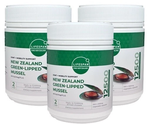 LifeSpan Green Lipped Mussel 12500 300 capsules Joint Health Care