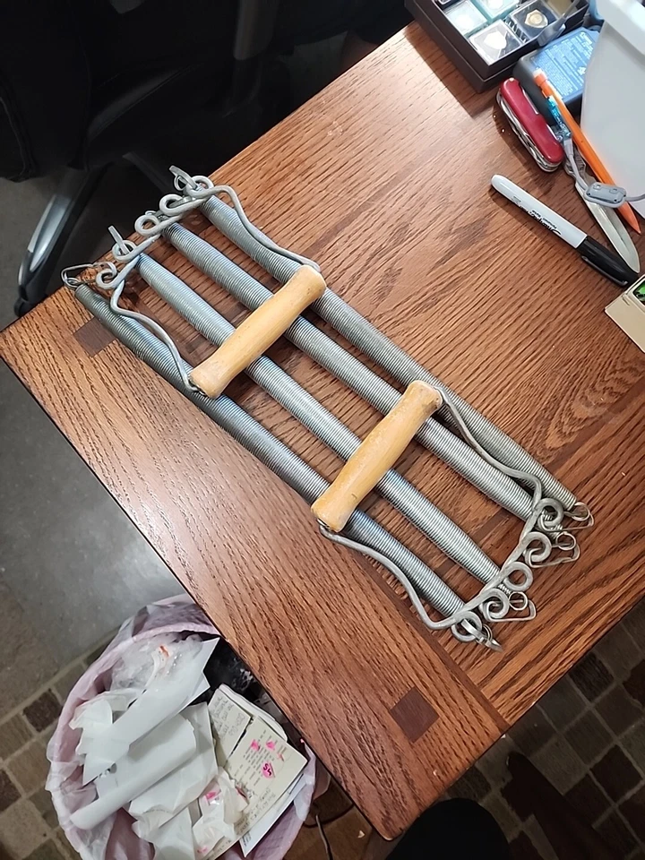 Vtg 4 Spring Chest Pull Chest Arm Exercise Home Equipment Wood Handle  28 In pre - Image 1 of 3