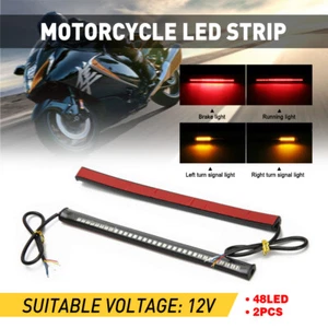 12V Motorcycle LED Strip 48LED Brake Stop Turn Signals Running Tail Light R/A 2X - Picture 1 of 12