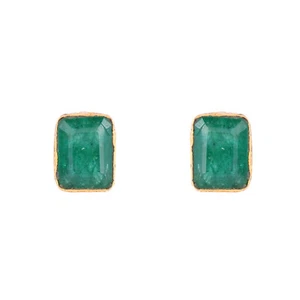 Stud Engagement Earrings 18k Yellow Gold Natural Emerald Gemstone Jewelry - Picture 1 of 9
