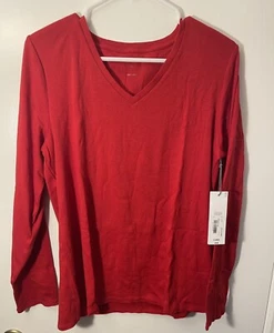 NWT Liz Claiborne Long Sleeve V-Neck Tee XL Caberet Red - Bild 1 von 3
