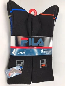 Men's FILA Brand Black BOLD Colors Athletic Crew Socks - 6 PACK - $36 MSRP - Picture 1 of 12