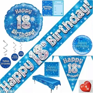 Blue 18th & Happy Birthday Party Decorations Buntings Banner Balloons swirls Age - Picture 1 of 21