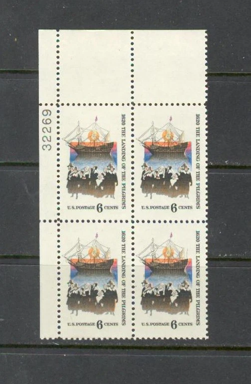 US USA Sc# 1420 MNH FVF PLATE # BLOCK Landing of the Pilgrims Ship Mayflower - Image 1 of 1
