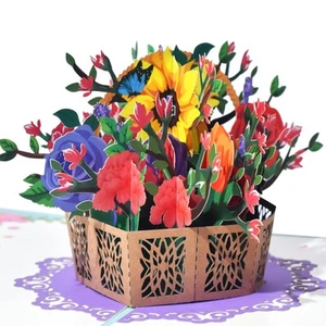 Flower Basket Pop Up Card,Mothers Day Card Pop Up, Mother's Day, 3D Flower Gr... - Picture 1 of 7