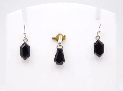 3.20 GM 925 Argento Sterling Naturale Onice Nera Gemma Ciondolo, Orecchino Set - Immagine 1 di 3