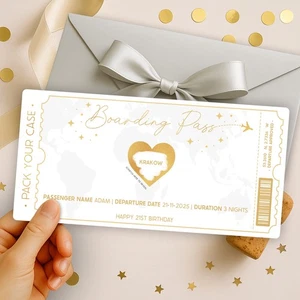 Personalised Boarding Pass Scratch Card - Birthday Surprise Holiday Gift Voucher - Picture 1 of 5