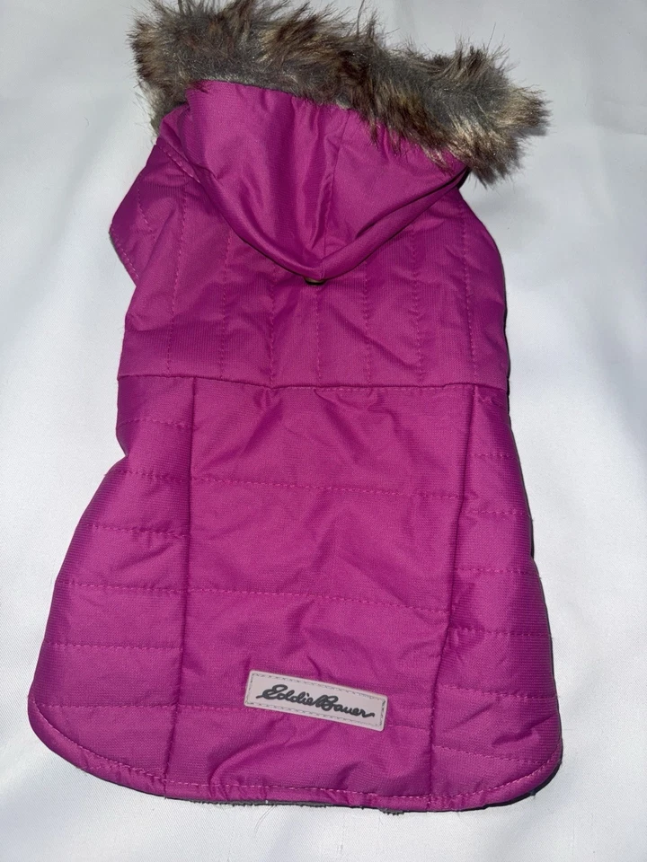 Eddie Bauer Pet Dog Coat Size S Pink Faux Fur Lined Hood Lining Warm - Image 1 of 4
