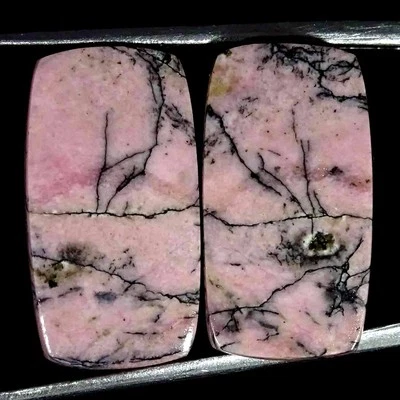 28.3Cts Natural Rhodonite Cushion Pair Cabochon Loose Gemstone 11x21x4mm - Image 1 of 4