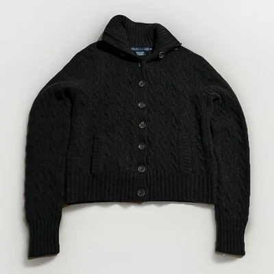 Cárdigan Ralph Lauren Lana Cachemira Tejido con Cable Botón Negro Para Mujer’s XL Hong Kong Foto 1 de 4