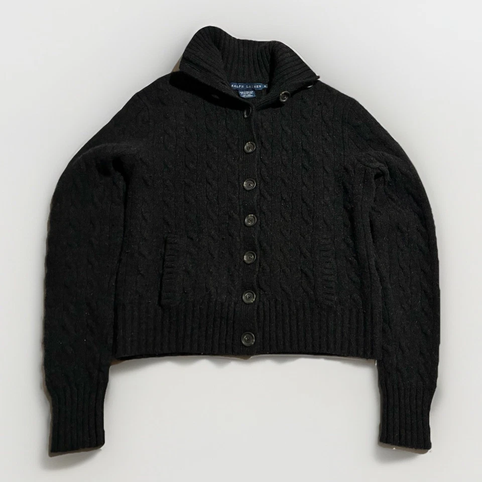 Cárdigan Ralph Lauren Lana Cachemira Tejido con Cable Botón Negro Para Mujer’s XL Hong Kong Foto 1 de 4