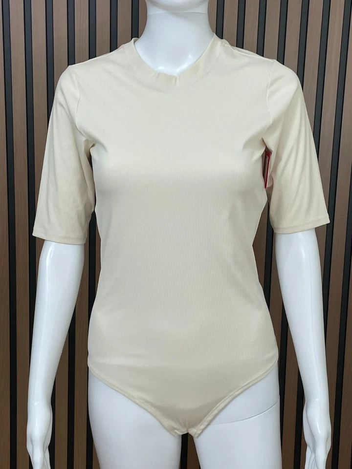 Spanx Suit Yourself Women's M Ivory Bodysuit One Piece Ribbed Crew Neck Summer - Image 1 of 4