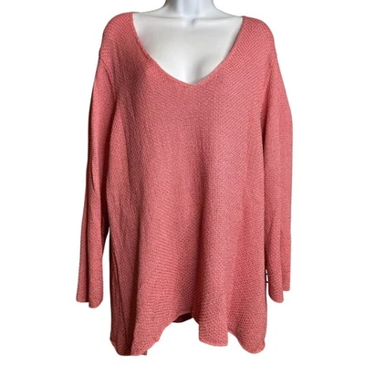 Eileen Fisher 女式粉色棉混纺针织毛衣,尺寸 2X Coastal Flowy 松弛 — 第 1/4 张图片