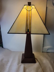 Mission Arts & Crafts Style Stained Glass Single Socket Table Lamp 21" X 11" - Picture 1 of 22