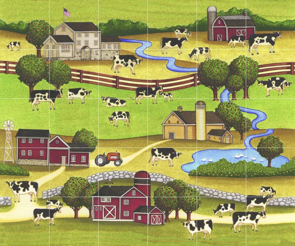 Mural de azulejos de salpicadero de cerámica animales de granja cocina/baño - escena de granja 1 Foto 1 de 1