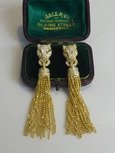Fine Pair Solid Silver/Gold Art Deco Inspired Panther Cat Head earrings - Picture 1 of 19
