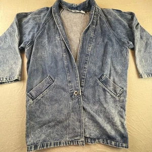 Chaqueta plumero de mezclilla lavado ácido vintage de los años 90 midi botón único de gran tamaño - Imagen 1 de 10