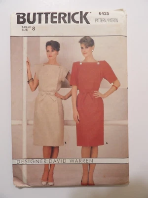 Butterick 6425 Misses Loose Fitting Below Knee Dress Size 8 Uncut Sewing Pattern - Image 1 of 3
