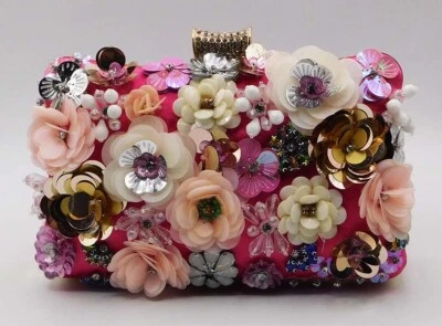 Bolso de mano vintage de noche con cuentas florales de estrás boda fiesta bolso sin asas/1998 Foto 1 de 4