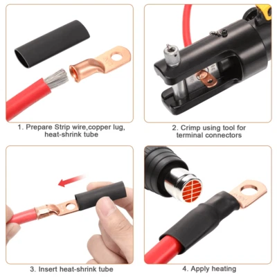 6 AWG Copper Cable Lug Ends Terminal Ring Connectors + Adhesive Heat Shrink Tube - Image 1 of 4