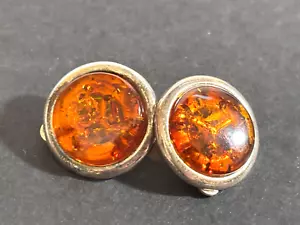 Amber & Sterling Silver Clipped Earrings #659 - Picture 1 of 4