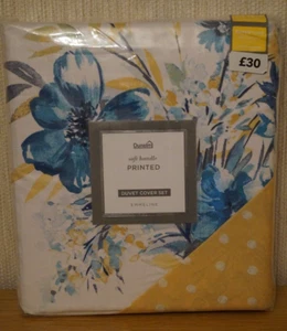 DUNELM EMMELINE Soft Handle Teal Blue Yellow Super King Duvet Cover Set SEALED - Picture 1 of 12