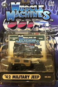 1942 MILITARY JEEP '42 BLACK & TAN MUSCLE MACHINES 1/64 DIECAST #02-66 FADED PKG - Picture 1 of 5