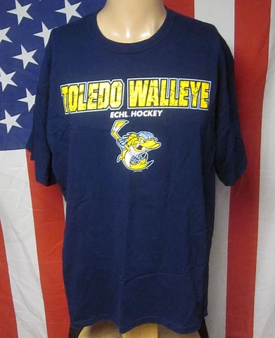 TOLEDO WALLEYE hockey XL tee Storm mascot Spike distressd T shirt ECHL Kelly Cup Cover