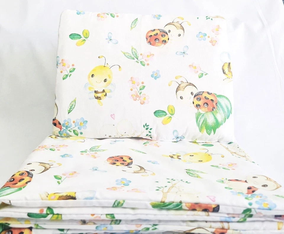 Комплект постельного белья из 4 предметов детская кроватка стеганое одеяло наволочка подушка божьи коровки пчелы - Изображение 1 из 1