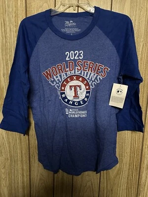 Texas Rangers World Series Shirt -Majestic Threads Raglan 3/4 Sleeve Women Large - Image 1 of 4
