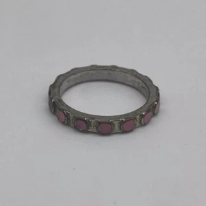 Silver Tone Pink Enamel Ring Size 8 - Picture 1 of 4