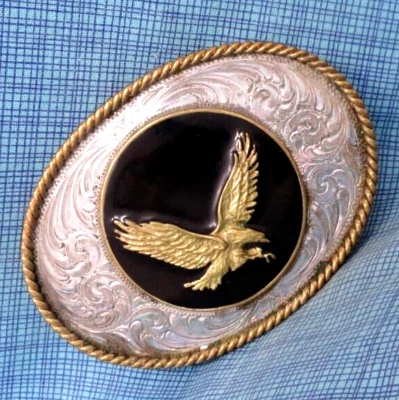 Cowboys Western Eagle Belt Buckle Scroll SSP Vtg 80s Montana Silversmiths.QRT983 - Image 1 of 4