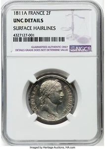 France Napoleon Silver 2 Francs 1811-A NGC Unc Details - Picture 1 of 2