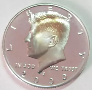 2000 S Kennedy Silver Proof Half Dollar Beautiful Gold Cameo Toning US Coin - Picture 1 of 3