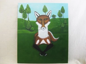 Red Fox Portrait Painting, Original Animal Wildlife Wall Art, Rustic Cabin Home - Picture 1 of 4