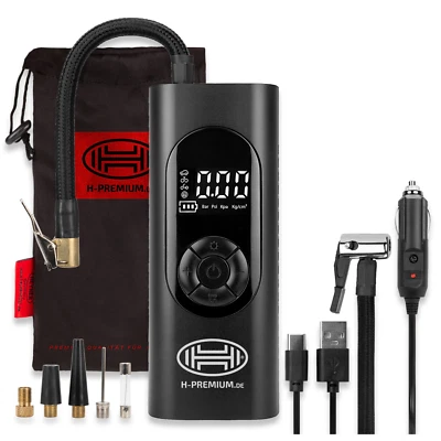 HEYNER GERMANY Tragbarer Luftkompressor Elektrische Pumpe Kabellos 12V USB Aufgeladen Powerbank 235200