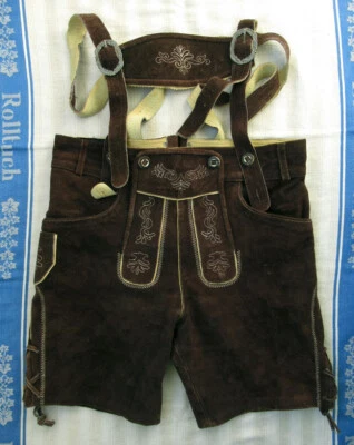 BESTICKTE BRAUNE LEDERHOSE - KRACHLEDERNE - BAVARIA - BW 44 - 47 cm - GR. 50 - Bild 1 von 3