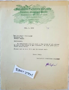 1925 SHERMAN TEXAS TALIAFERRO MUEBLE EMPRESA MEMBRETE - Imagen 1 de 1