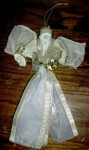 Beautiful Handmade RIBBON ANGEL Christmas Ornament White & Gold Ribbon 9" EUC - Picture 1 of 4
