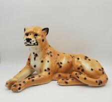 Vintage Hand Painted Cheetah Leopard Cat Mid Century Statue Figure Sculpture