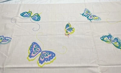 Folha plana vintage Martex Hanae Mori borboletas azuis Dbl e 2 estojos MCM 70s - Imagem 1 de 4