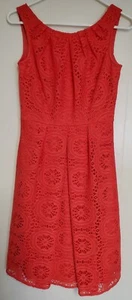 Adrianna Papell Womens Size 4 Sleeveless Dress Coral Eyelet Knee Length Lined - Picture 1 of 4
