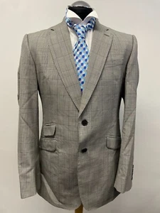CHARLES TYRWHITT HALF CANVAS SUIT JACKET/BLAZER PURE WOOL IN GREY CHECK 42L VGC - Picture 1 of 8