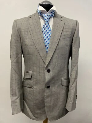 CHARLES TYRWHITT HALF CANVAS SUIT JACKET/BLAZER PURE WOOL IN GREY CHECK 42L VGC — 第 1/4 张图片