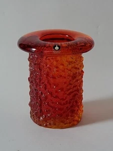 Red Amberina Pukeberg Sweden Art Glass Textured Candle Holder 3 1/8"t×2 5/8"w - Picture 1 of 12