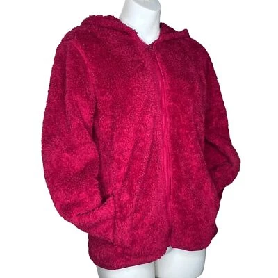 Cat & Jack Unisex Kids Red Fuzzy Jacket Size L Very Soft Hood Zipper Boys Girls - Image 1 of 4