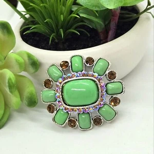 Joan Rivers Jade Green and Amber Tone AB Stone Brooch Pin Silver-tone - Picture 1 of 7